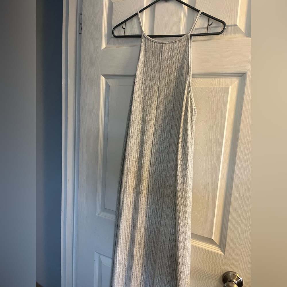 Casual High Neck Summer Striped Gray Sleeveless Dress